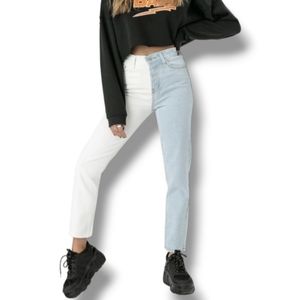 Adika Half Blue Half White Straight Leg High-Rise 90s Y2K Mom Jeans Size S